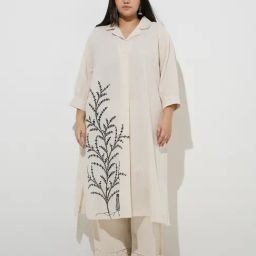 Diza by Westside Off-White Botanical Design Cotton-Blend A-Line Kurta-picture-11
