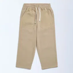 HOP Kids by Westside Beige Solid Mid-Rise Cotton Trousers-picture-1