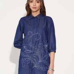 Rangmanch By Pantaloons Blue Indigo Regular Fit Embroidered Tunic-picture-1