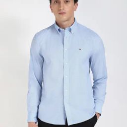 Tommy Hilfiger Sweet Blue Cotton Regular Fit Self Pattern Shirt-image-13