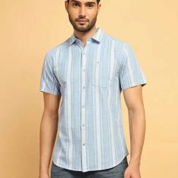 Wrangler Blue Regular Fit Striped Cotton Shirt-picture-43