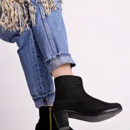Shoetopia Women's Black Casual Booties-image-123