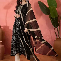 Sangria Bandhani Printed & EmbroideredA-Line Kurta With Dupatta Set image 2