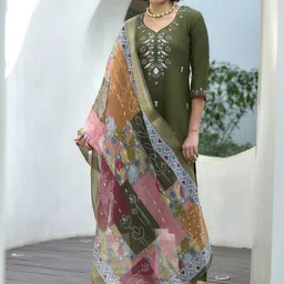 PEENGAX Women Woven Design Embroidered Kurta with Trousers & Dupatta-picture-15