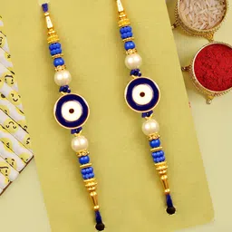 TIED RIBBONS Unisex Pack of 2 Evil Eye Rakhis with Roli Chawal & Card-22