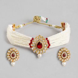 Anouk Gold-Plated Stone Studded Kundan Choker Jewellery Set-image-84