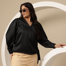 Sztori Plus Size Satin Finish Wrap-Style Top-picture-18