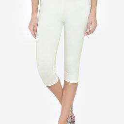 Vami Women Off White Solid Capri Leggings-19