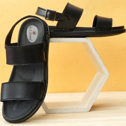 G L Trend Black Leather Sandals-image-92