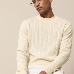 Mr Bowerbird Men Off White Cable Knit Pullover-image-73