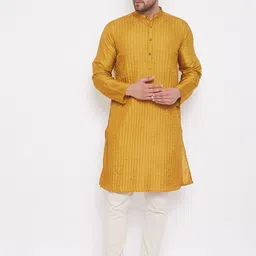 even Men Gold-Toned Striped Straight Kurta-image-18