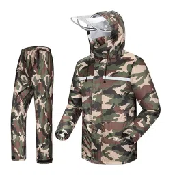 Allextreme Two-Piece Raincoat Green Color Army Print Size XXL With Transparent Face Shield, Detachable Hood for Adult Men, EXMK002-02-L-6