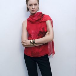 MANGO Floral Print Top with Scarf-picture-13