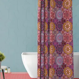 ArtzFolio Pink & Yellow Ethnic Motifs Printed Waterproof Shower Curtain-image-43