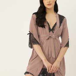 Ms.Lingies Net Solid Baby Doll with Robe-picture-4