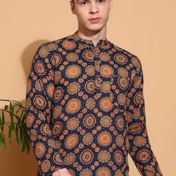 FUBAR Men Geometric Printed Thread Work Kurta-15