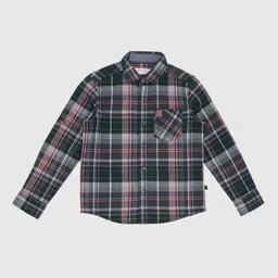 Pantaloons Junior Boys Tartan Checks Spread Collar Pure Cotton Casual Shirt-picture-1