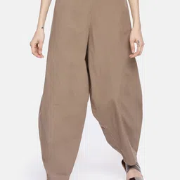 GRASS by Gitika Goyal Women Brown Loose Fit Solid Drop Crotch Trousers-image-20