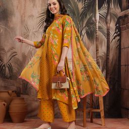 Sangria Floral Printed Regular Kurta with Trousers & Dupatta image 2