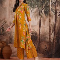 Sangria Floral Printed Regular Kurta with Trousers & Dupatta image 4