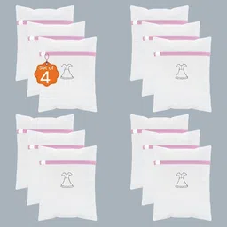 Aura 9-Pcs White Printed Reusable Mesh Laundry Bags With Zip-1
