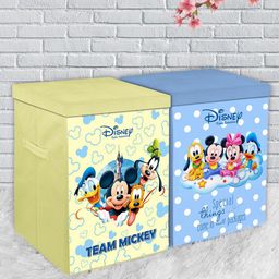 Kuber Industries Set Of 2 Disney Printed Foldable Organiser Baskets With Lid & Handles-13