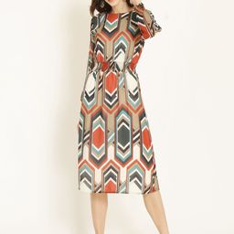 RARE ROOTS Women Multicoloured Printed Fit and Flare Dress-picture-14