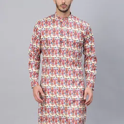 SOJANYA Men Red & White Printed Straight Kurta-picture-23