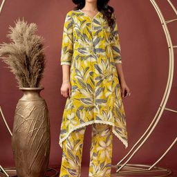 Peachmode Floral Printed V-Neck Pure Cotton Tunic With Trousers-image-29