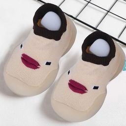 Baby Moo Duck Face Design Rubber Comfortable Sole Slip On Sock Shoes - Beige-image-3
