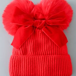 Babyhug Pom Pom Acrylic Woolen Cap Bow Design - Red-image-50