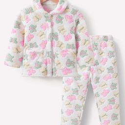 Kookie Kids Full Sleeves Butterfly Printed Winter Wear Night Suit - White-image-38