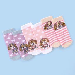 Cute Walk by Babyhug Cotton Blend Ankle Length Anti Bacterial Socks Paw Patrol Design Pack of 3 - Pink & Purple-image-44