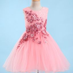 Mark & Mia Sleeveless Party Frock With Sequine Detailing & Floral Applique - Peach-image-31