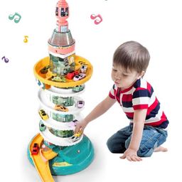 Happy Hues 4 Level Skyscraper Tower Car Adventure Toy Set with 4 Cars for Kids- Parking Lot Track Set with Music and Light-23