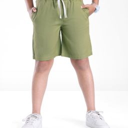 Arias Cotton Twill Knee Length Solid Color Relaxed Fit Shorts With Tipping Tape - Olive Green-image-15
