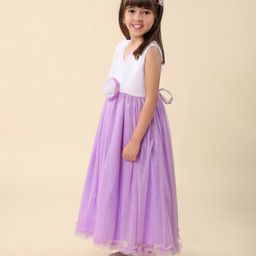 Babyhug Sleeveless  Fit & Flare Party Frock with Floral Applique - Lavender & White-image-69