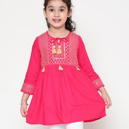 ISHTI Three Fourth Sleeves Sequin Embroidered Top - Rani Pink-picture-19
