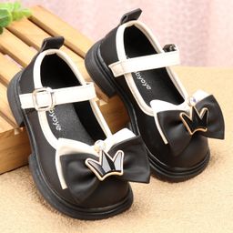 Babyoye Velcro Closure Ballerinas with Bow & Crown Applique - Black-image-64