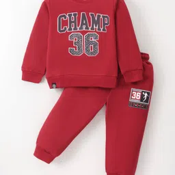 Smarty Boys Premium Looper Lycra Cotton Full Sleeves T-Shirt & Lounge Pants Set With Text Print - Dark Red-picture-19