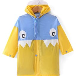 Babyhug Full Sleeves Below Knee Length Hooded Raincoat Monster Print - Yellow Blue-image-57