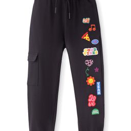 Pine Kids Knit Full Length Lounge Pant With Text Print & Pocket - Black-image-71