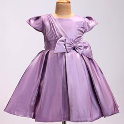 Bluebell Satin Woven Half Sleeves Shimmered Party Frock with Bow Applique - Lilac-image-65