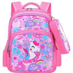 SYGA Kids School Bag Cute Cartoon Design Large Backpack With Pencil Case Suitable for Primary School Student- Height 16.53inch (Unicorn)-image-98