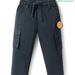Babyoye Eco Conscious Cotton Spandex Twill Woven Solid Dyed Trousers with Basket Ball Patch - Dark Green-image-113