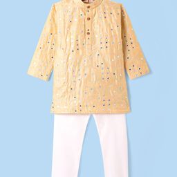 Ridokidz Full Sleeves Abstract Embroidered & Mirror Work Detailed Kurta Pyjama - Cream-image-92