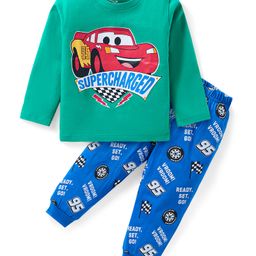 Babyhug Disney Single Jersey Knit Full Sleeves Night Suit With Car Graphics - Blue & Green-image-75