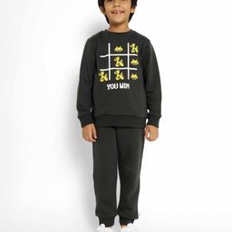 Somersault Full Sleeves You Win Text Printed Sweatshirt With Coordinating Joggers Set - Grey-image-22
