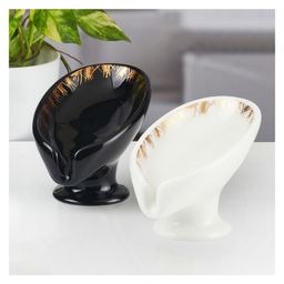 KOOKEE Ceramic Soap Holder Dish, Set of 1 Bathroom Accessories for Home, Black & White (Set of 2) (11929)-image-38
