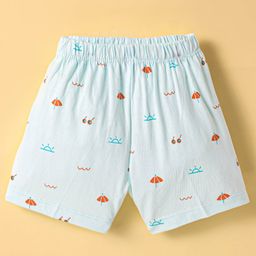 Tango Single Jersey Knit Knee Length Shorts With Beach Theme Print - Aqua Blue-image-82